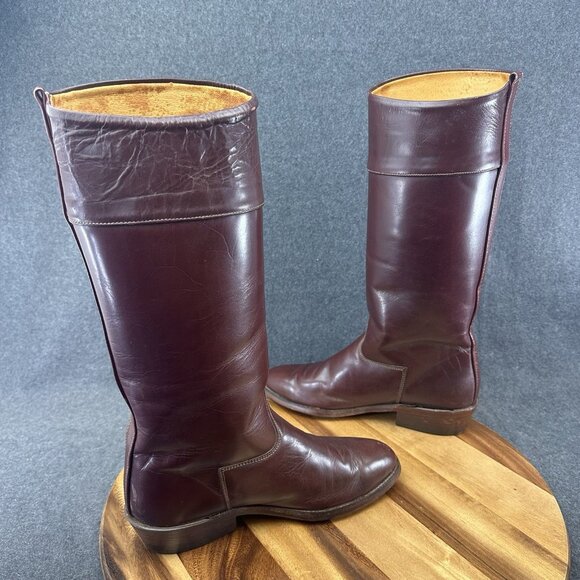 Vtg 80s Frye Campus Tall Boots Womens 8D Whiskey Brown Knee High Round Toe Z190 - Picture 10 of 14